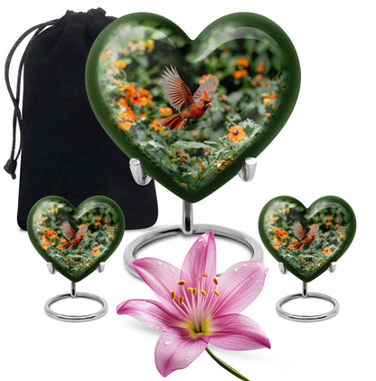 Heart-shaped Cardinal bird urn
