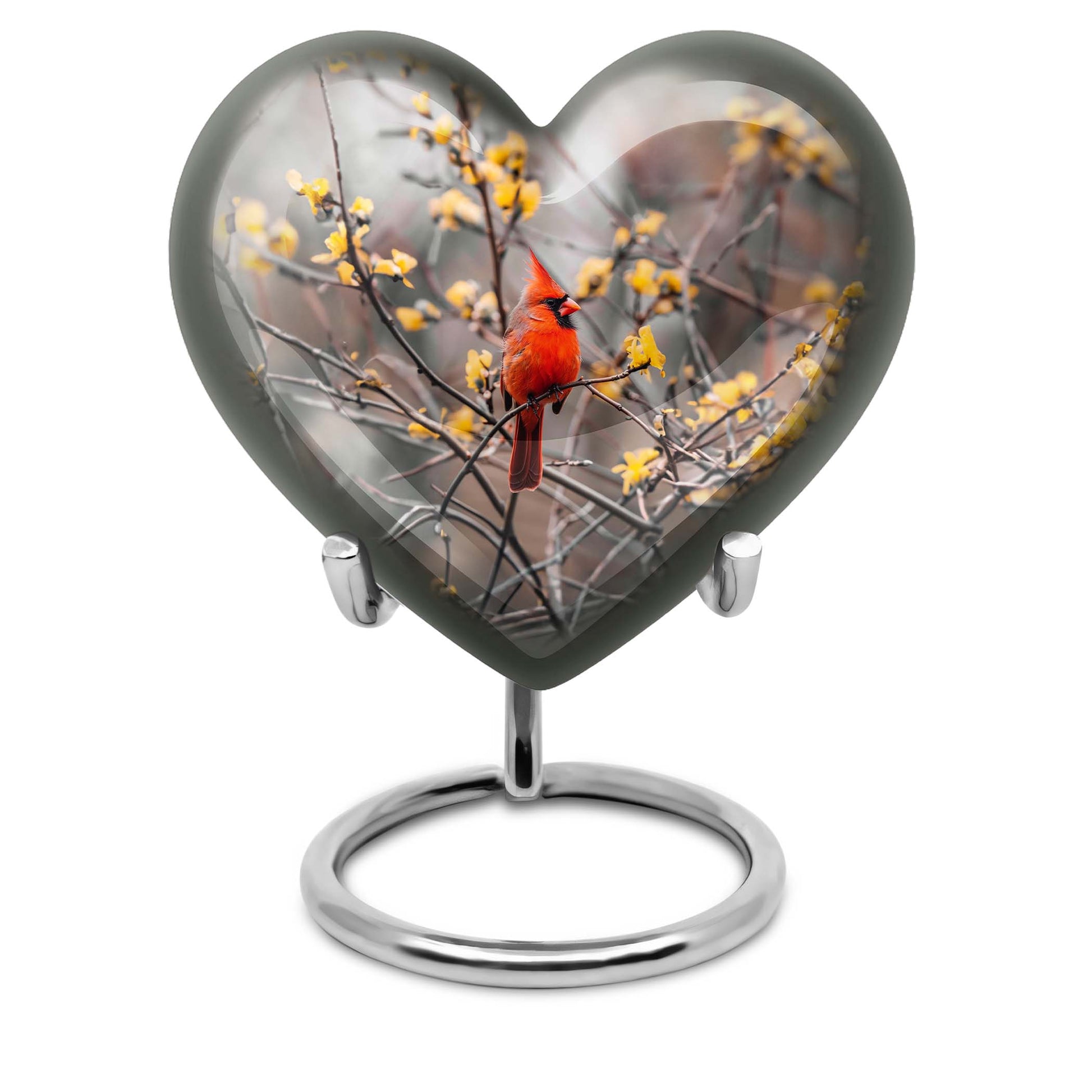 10-inch Cardinal bird heart urn with wolf theme