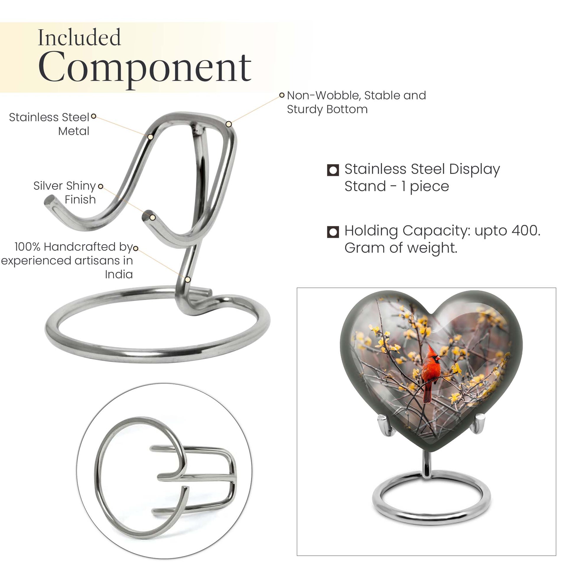 10-inch Cardinal bird heart urn with wolf theme