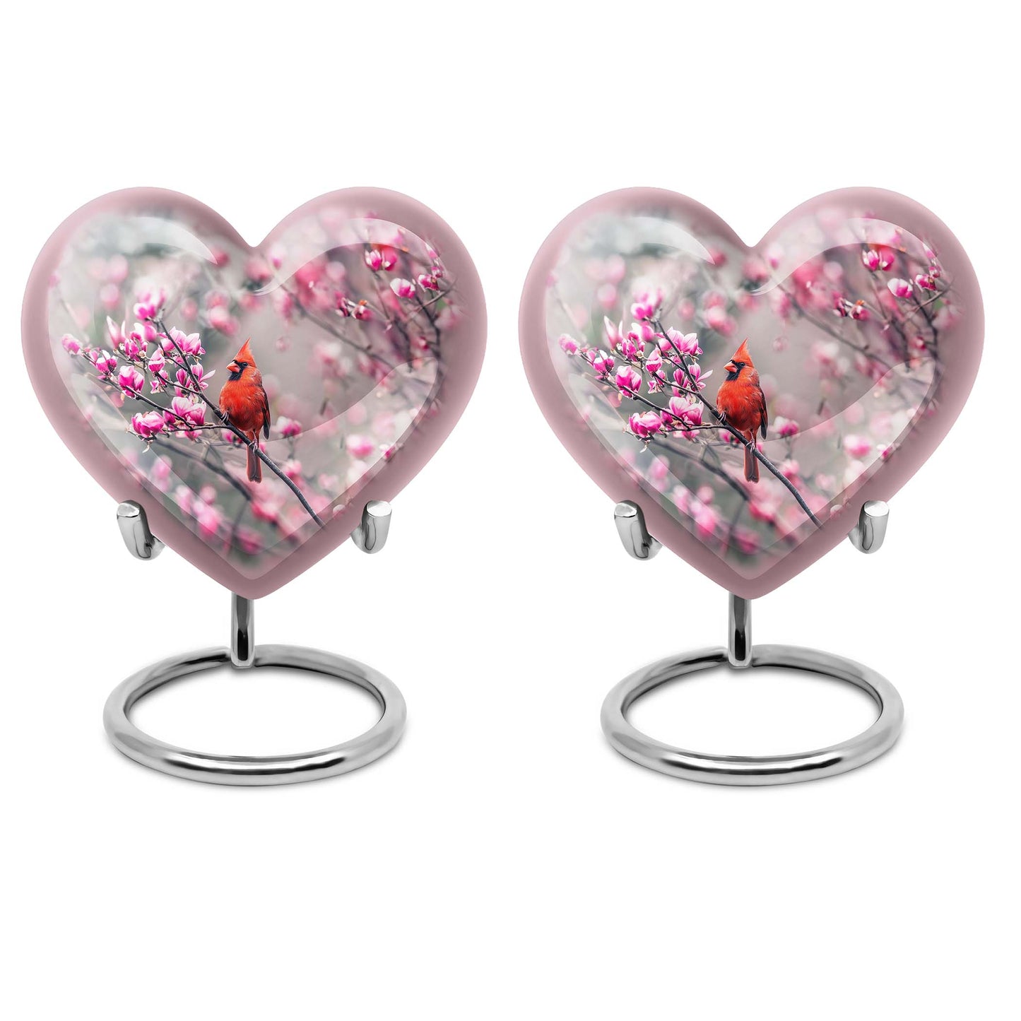 Cardinal bird themed heart urn