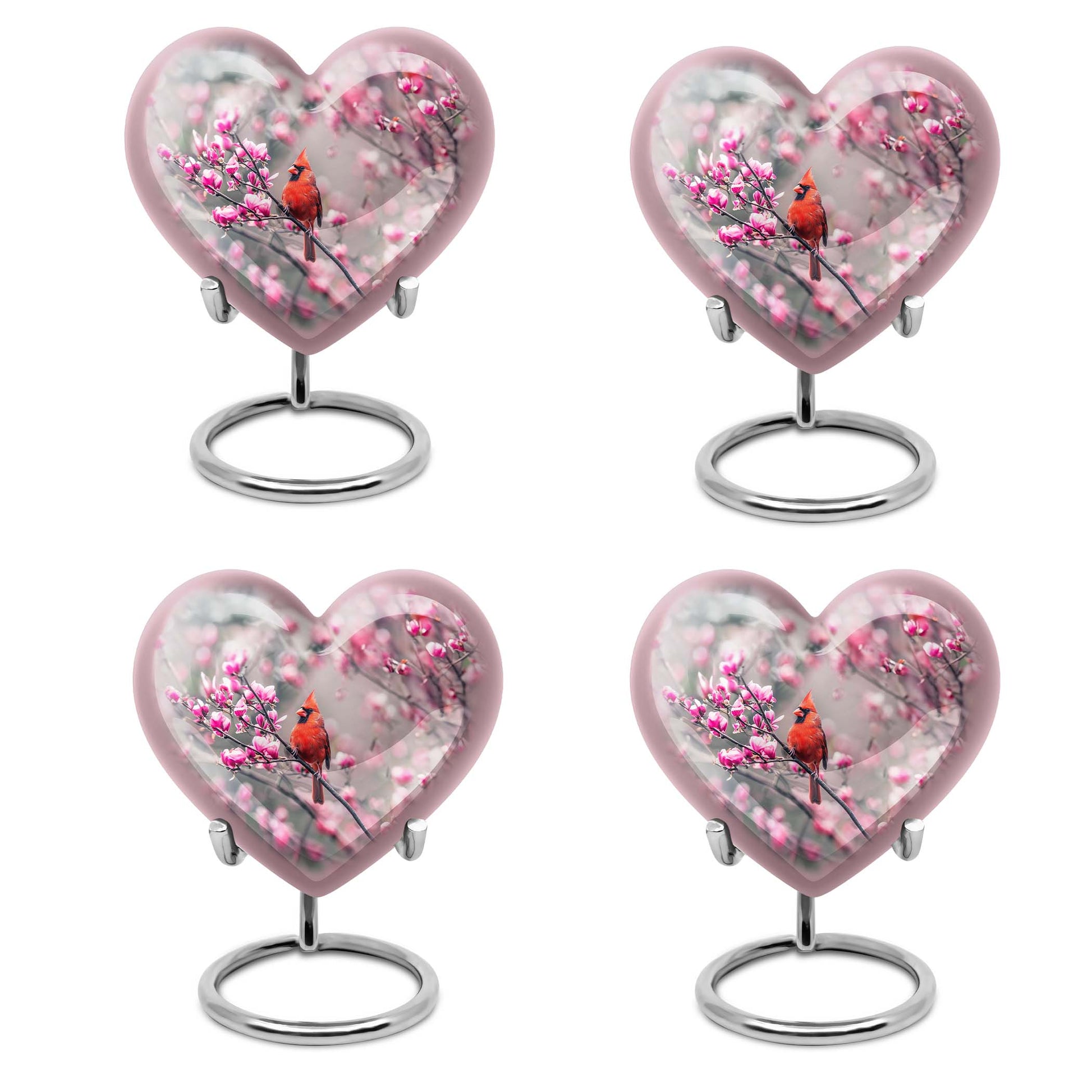 Cardinal bird themed heart urn