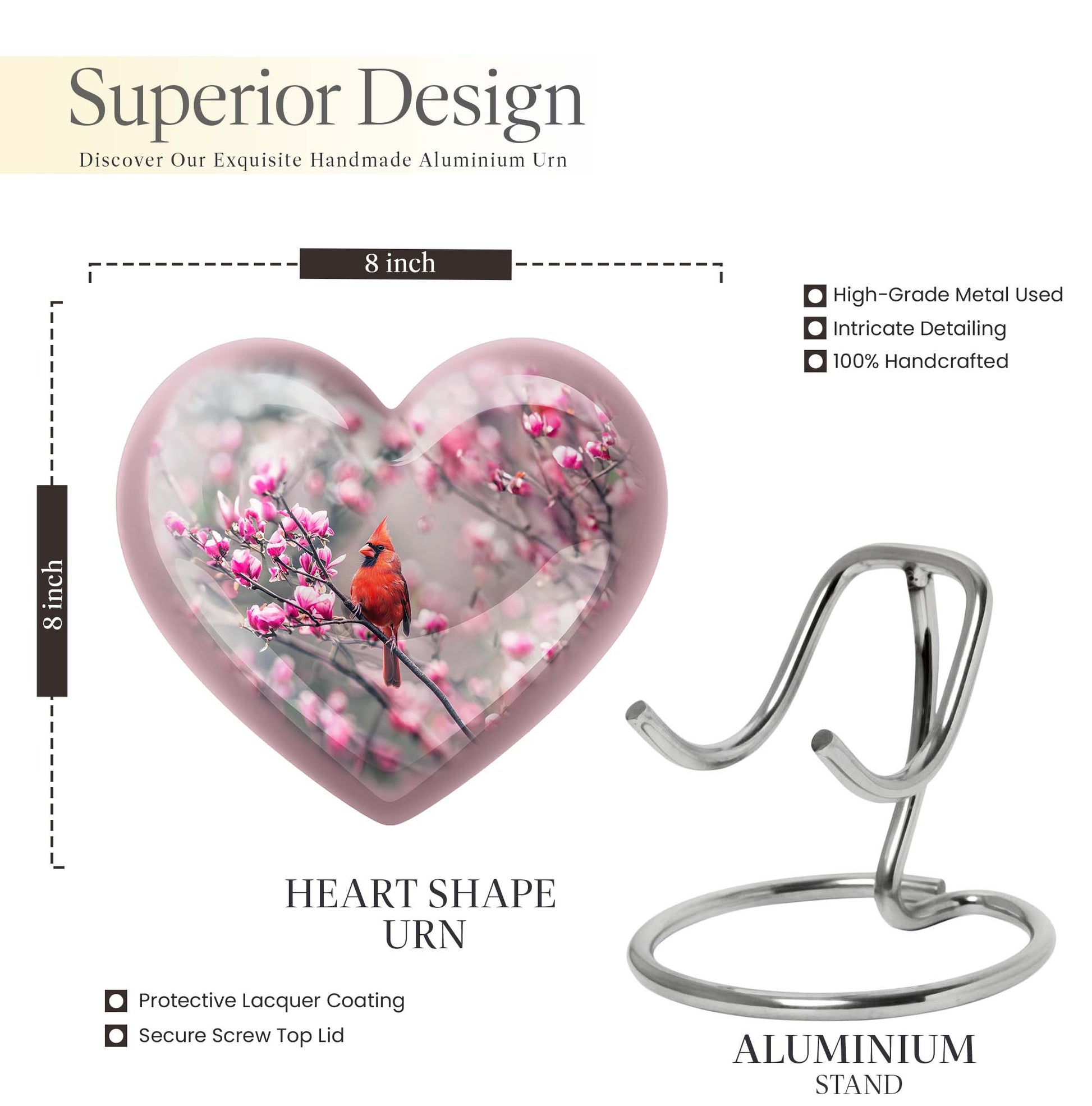 Cardinal bird themed heart urn