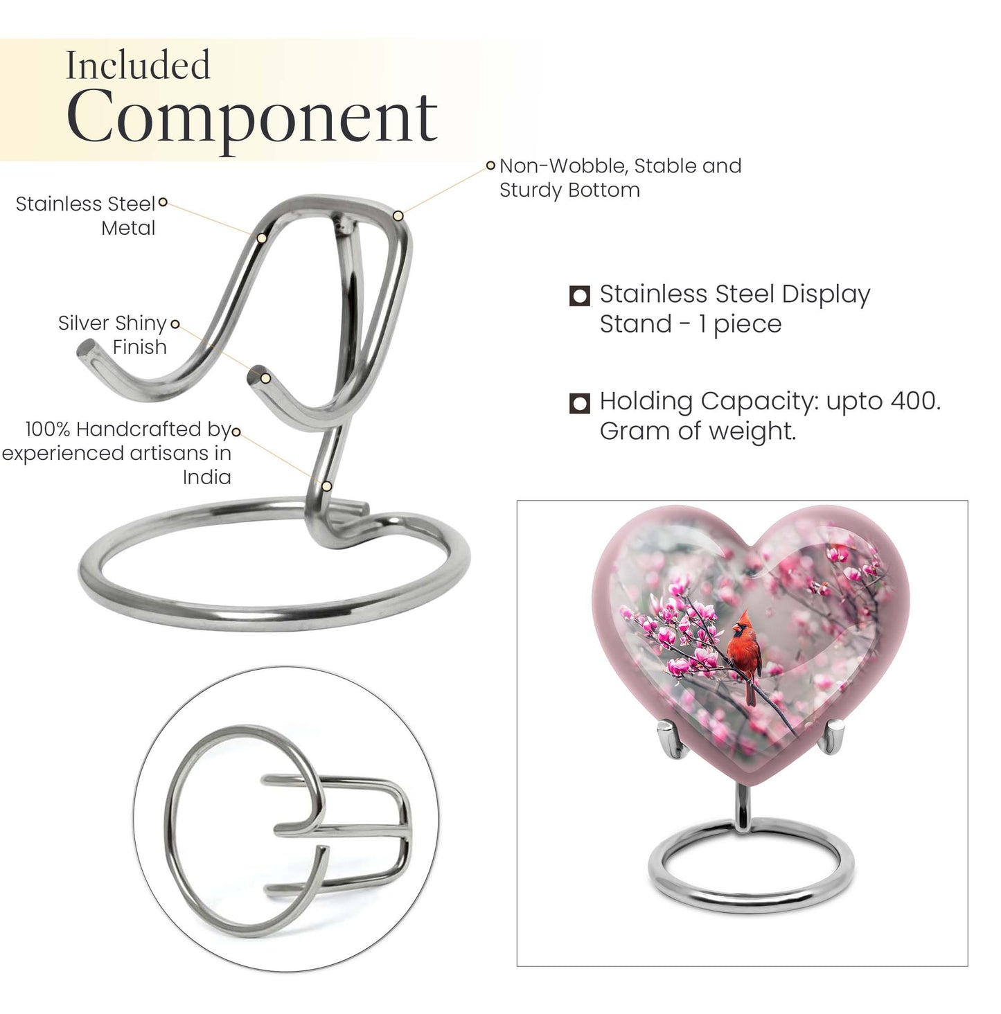 Cardinal bird themed heart urn