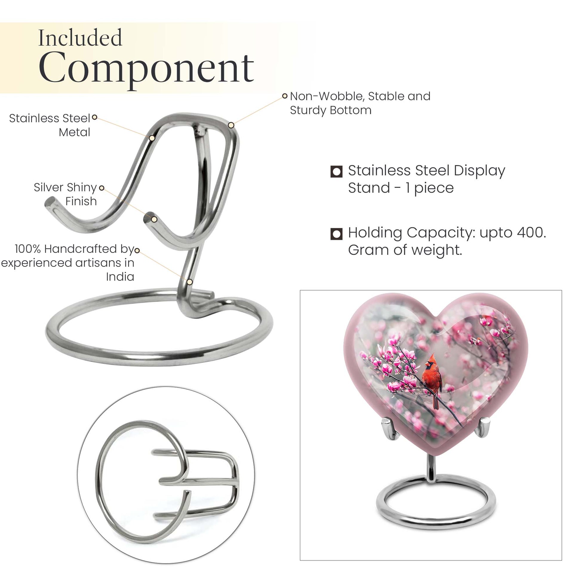 Cardinal bird themed heart urn
