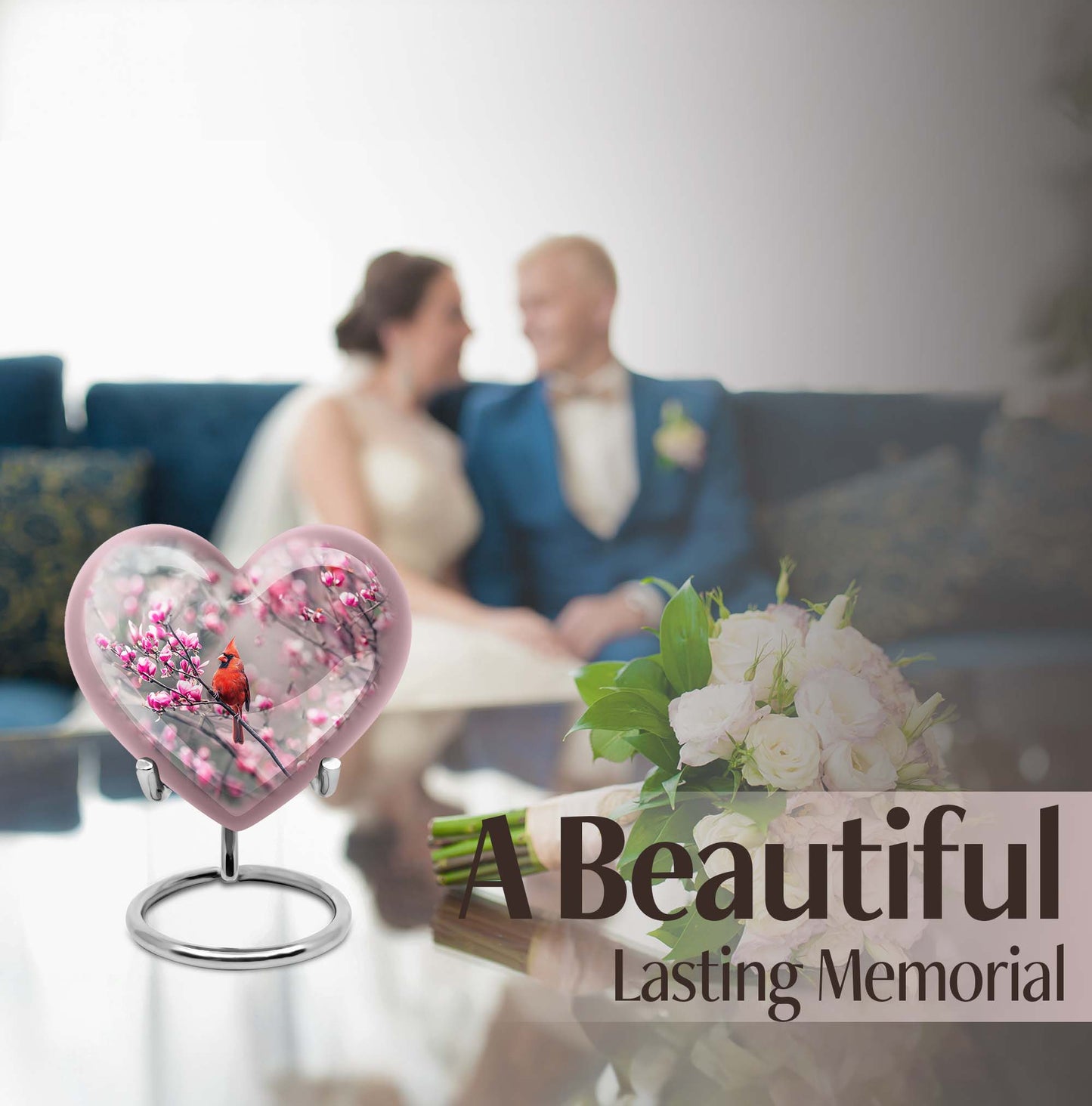 Cardinal bird themed heart urn