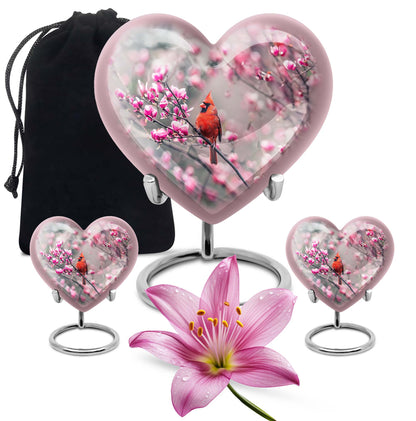 Cardinal bird themed heart urn