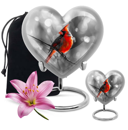 Cardinal Bird Theme Large Urn With 1 Keepsake Urn
