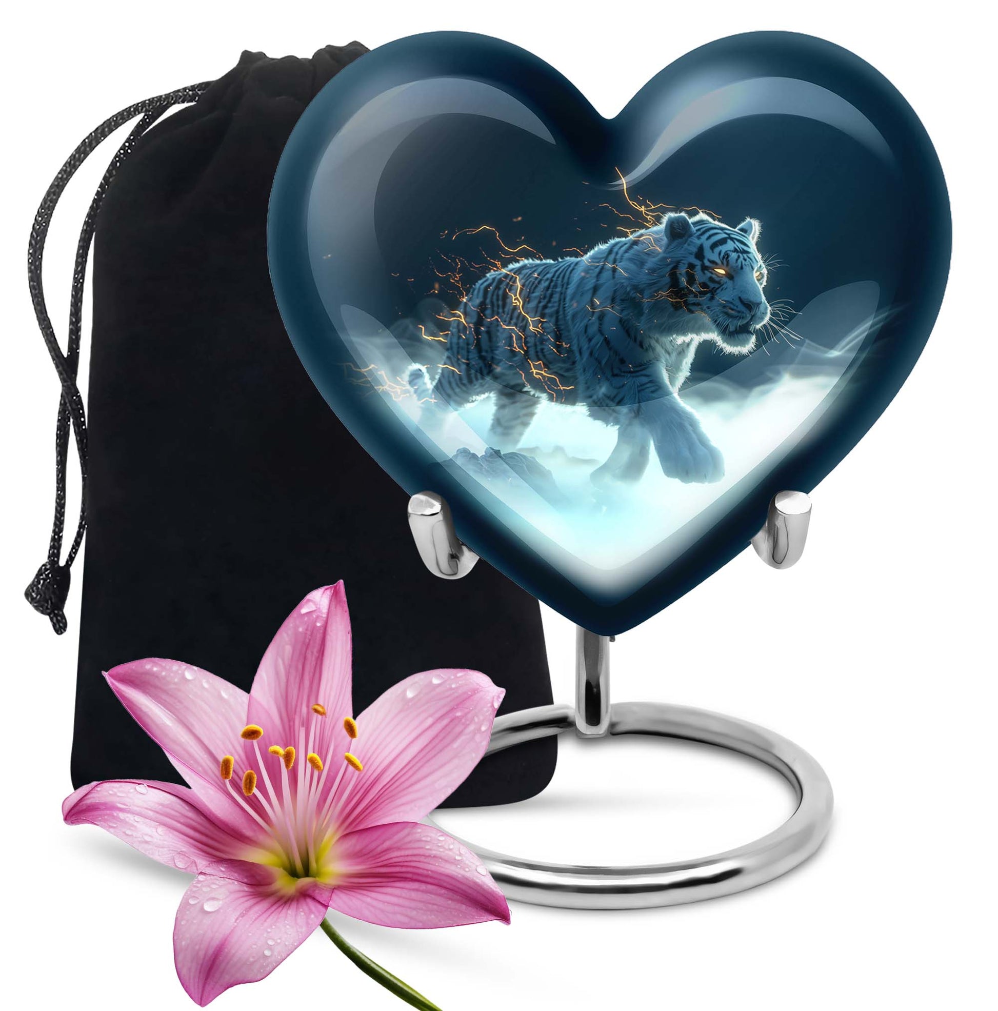 heart urn with tiger theme