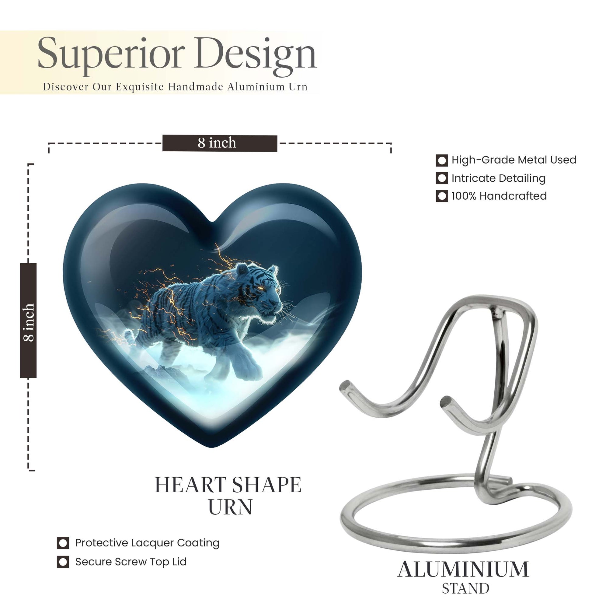 heart urn with tiger theme