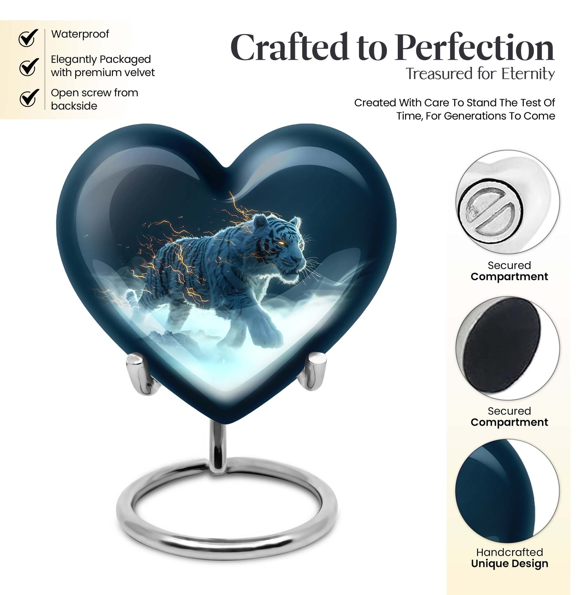 heart urn with tiger theme