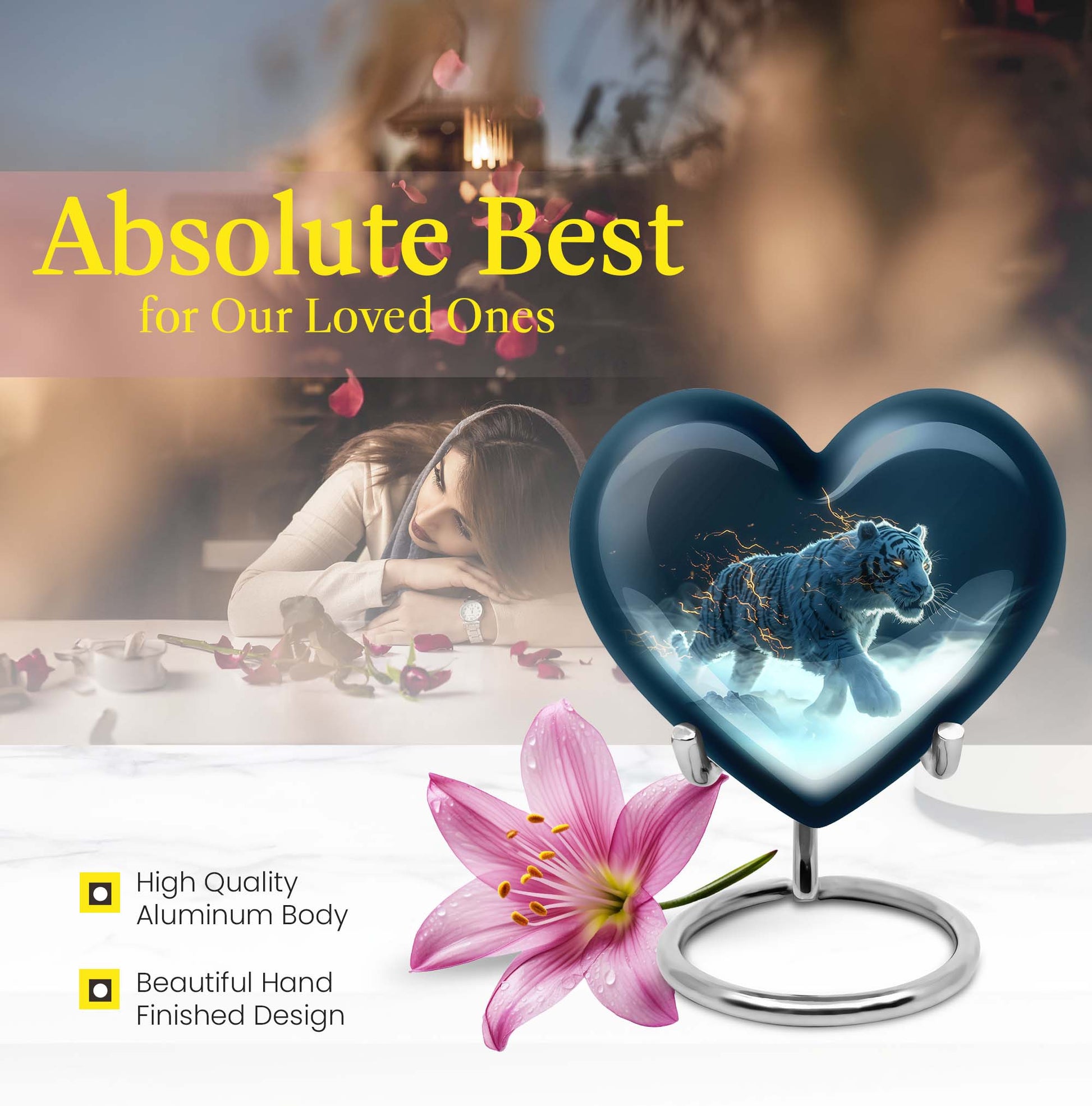 heart urn with tiger theme