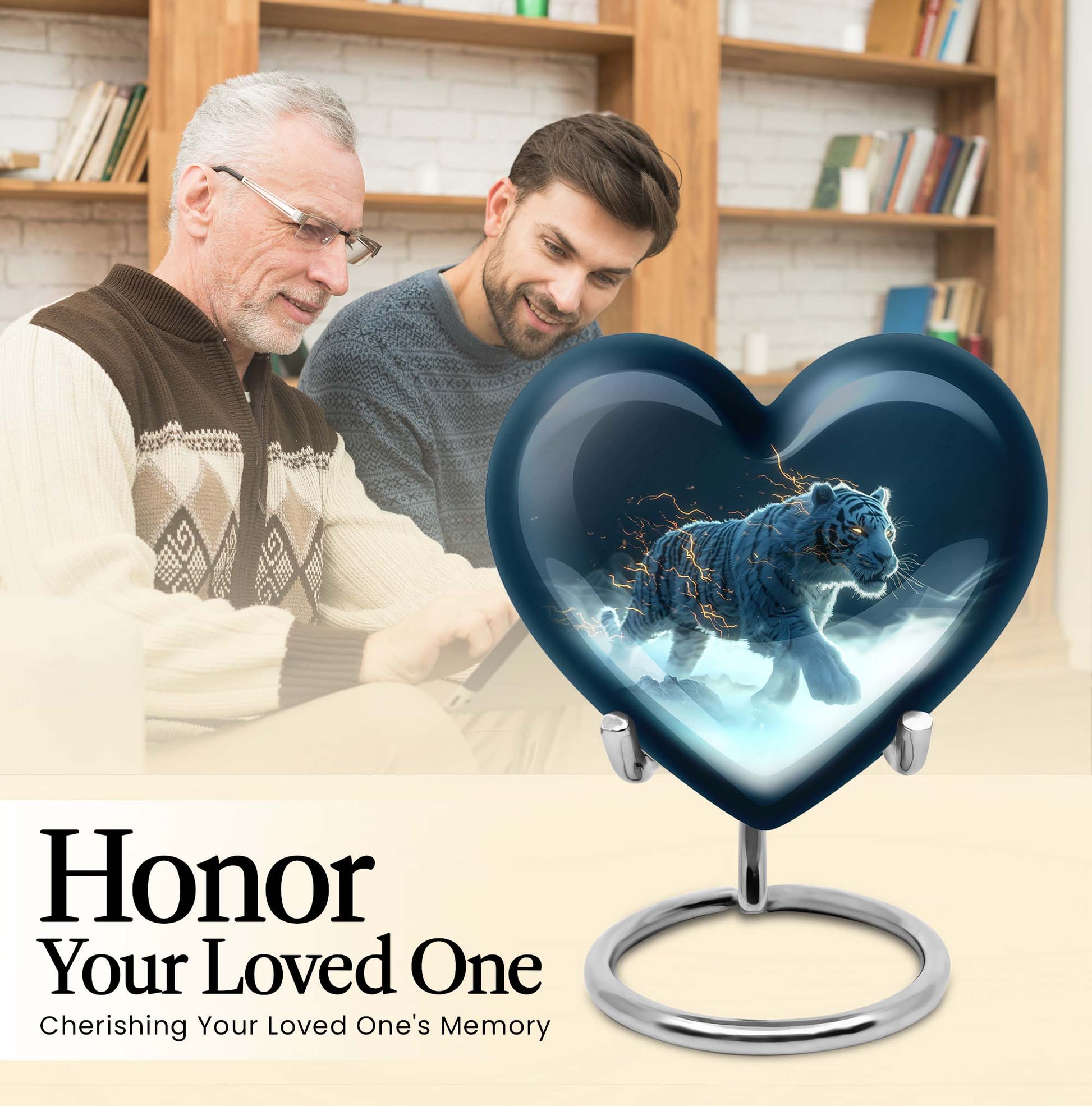 heart urn with tiger theme