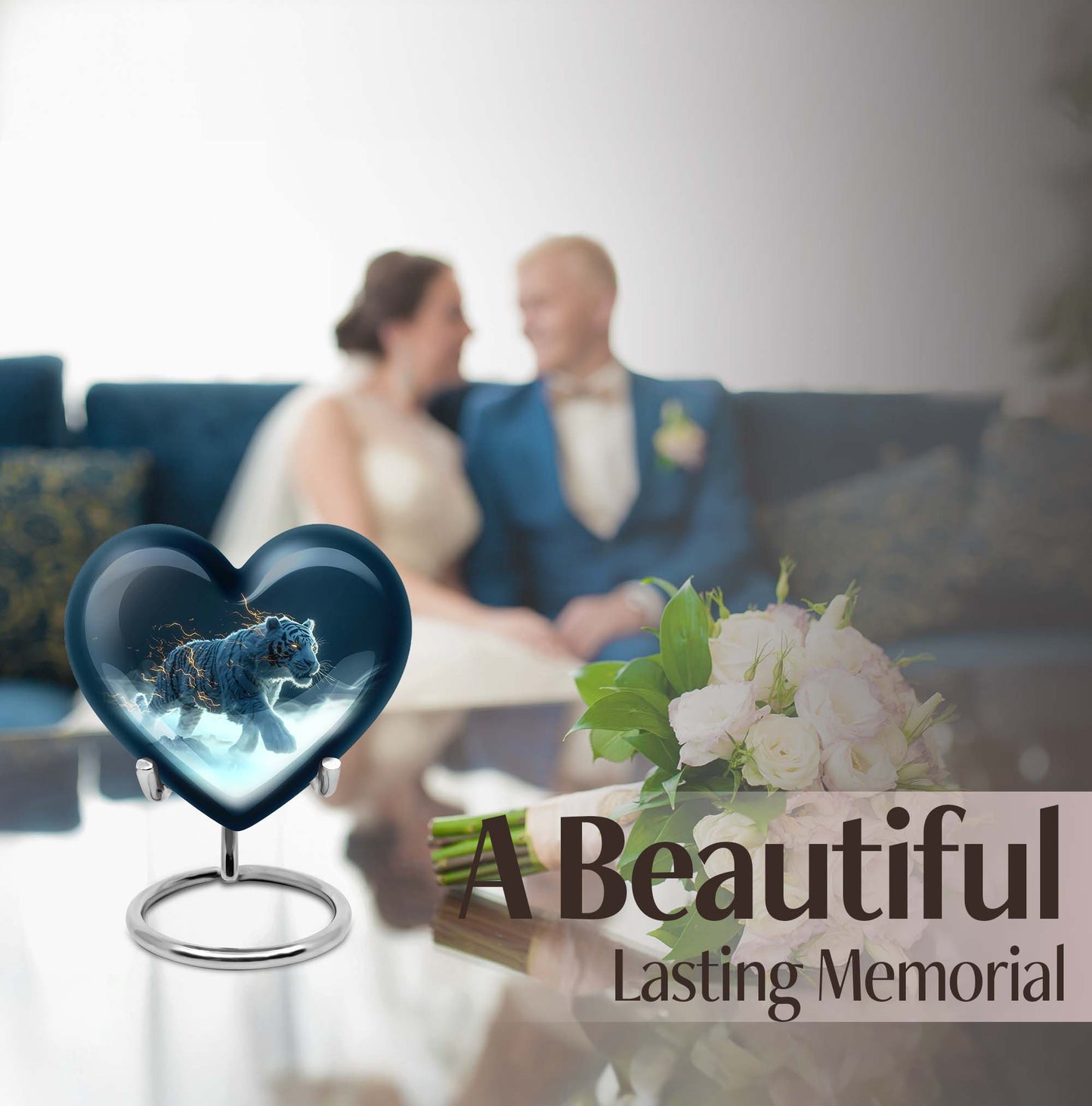 heart urn with tiger theme
