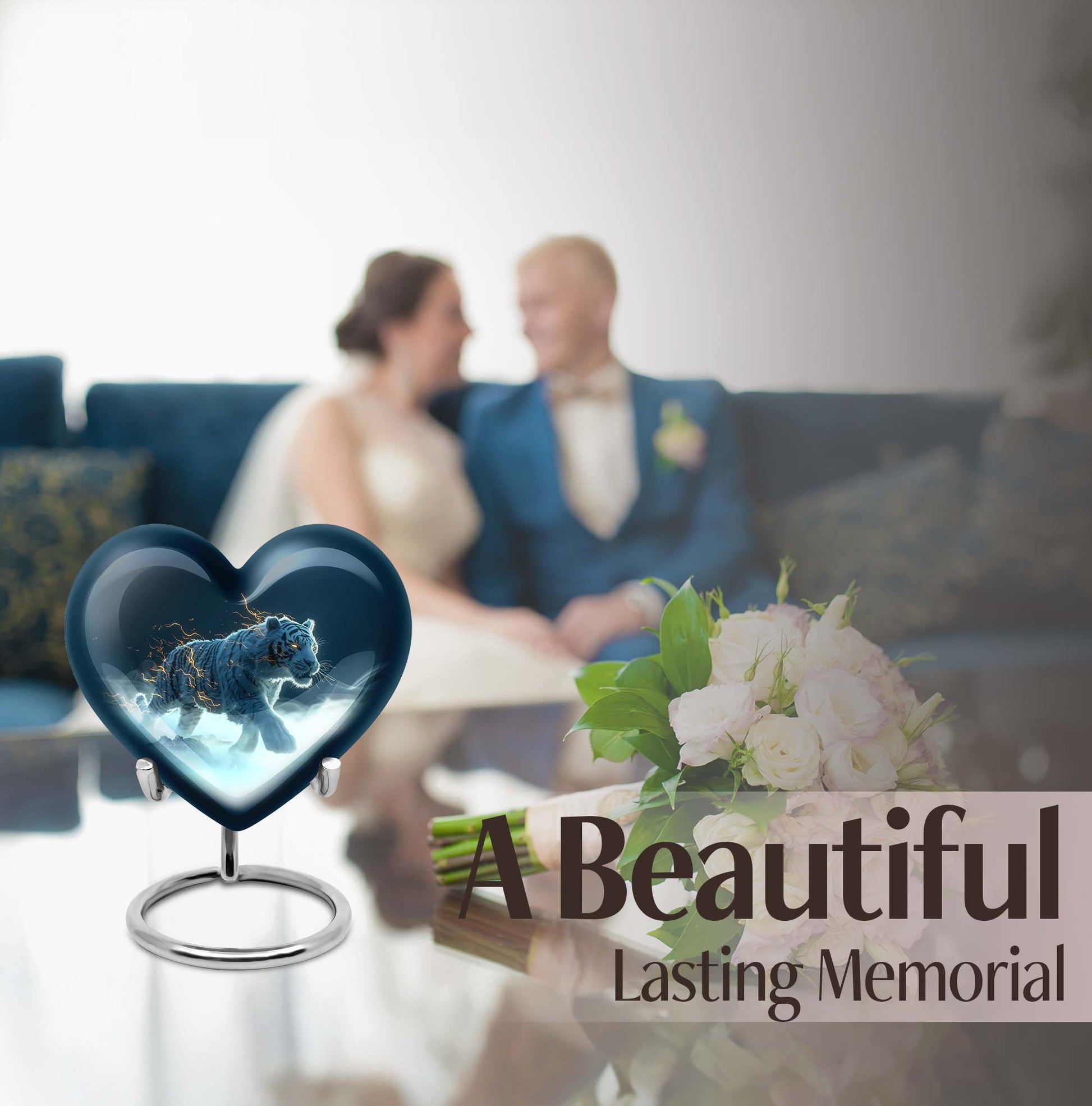 heart urn with tiger theme