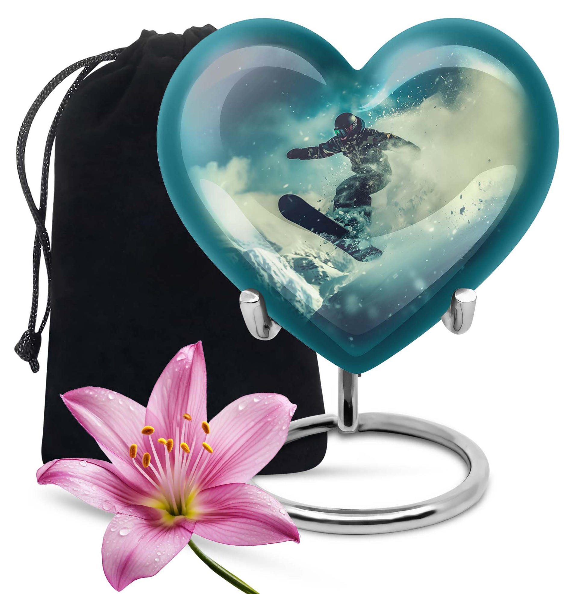 heart-shaped snowboarding urn