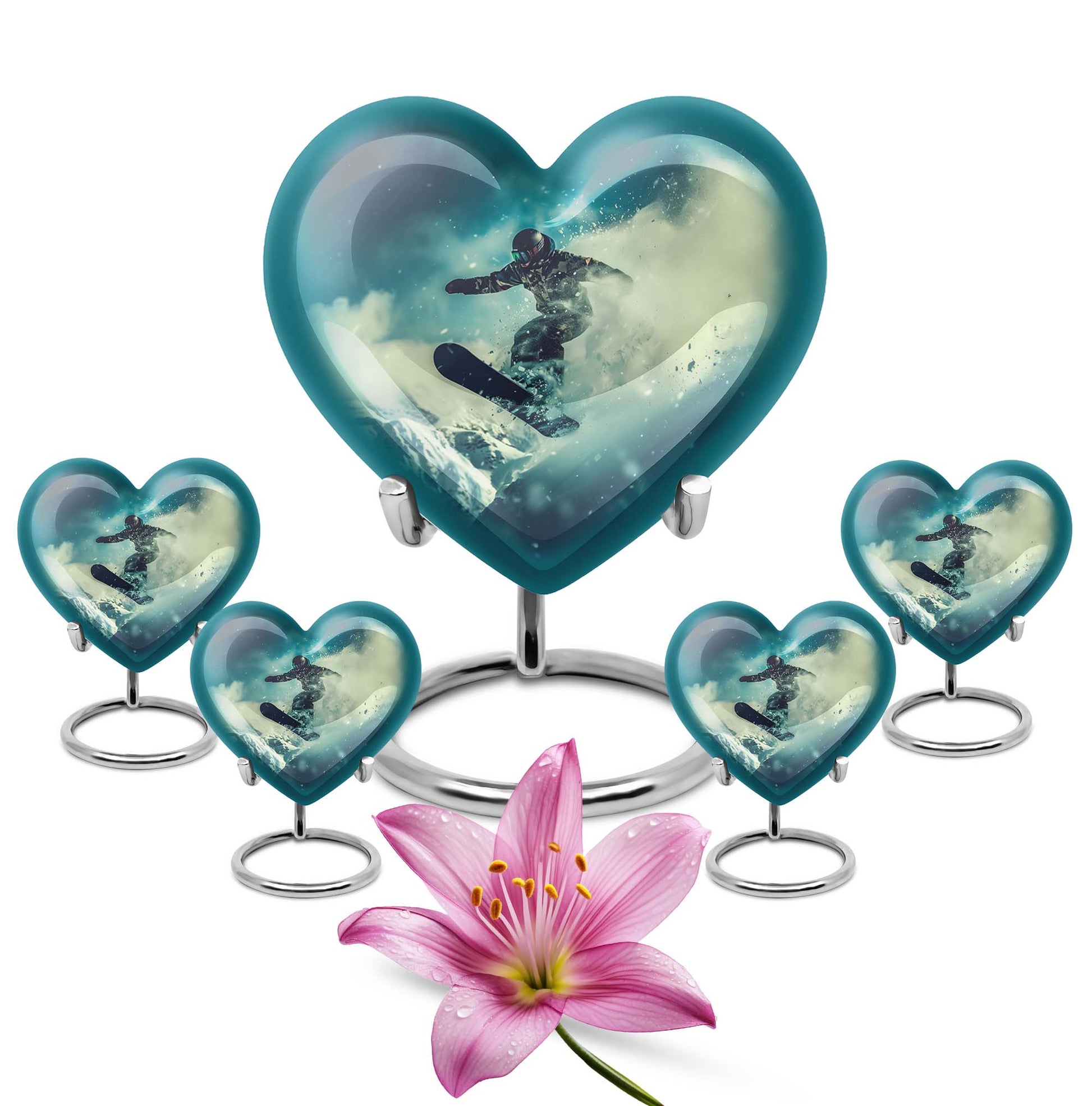 Snowboarding Theme Large Urn With 4 Keepsake Urn