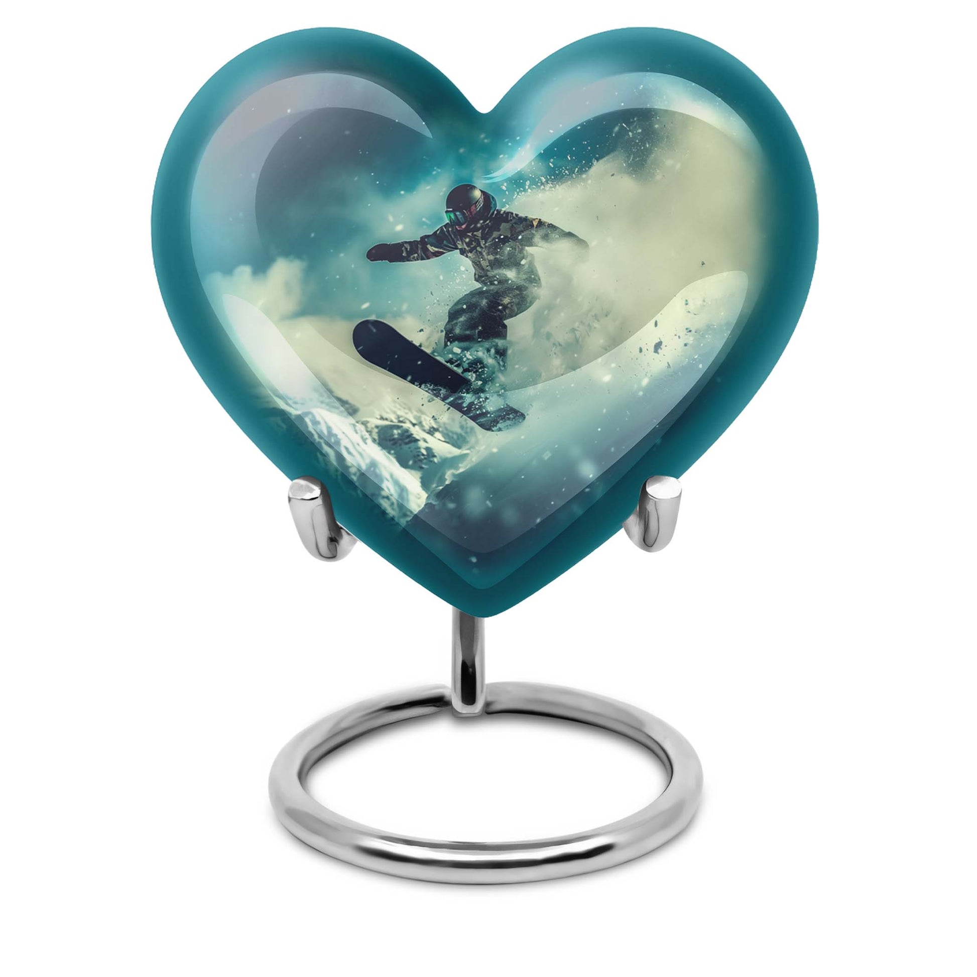 heart-shaped snowboarding urn