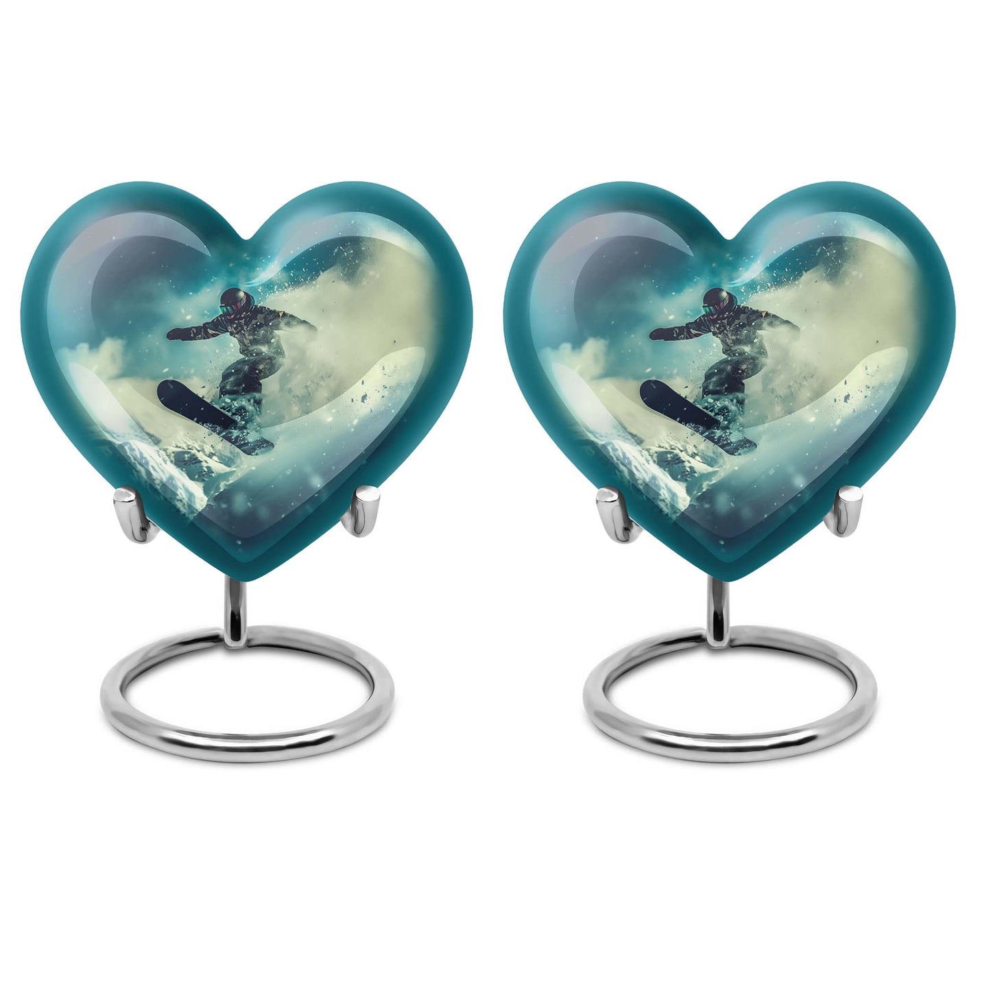 heart-shaped snowboarding urn