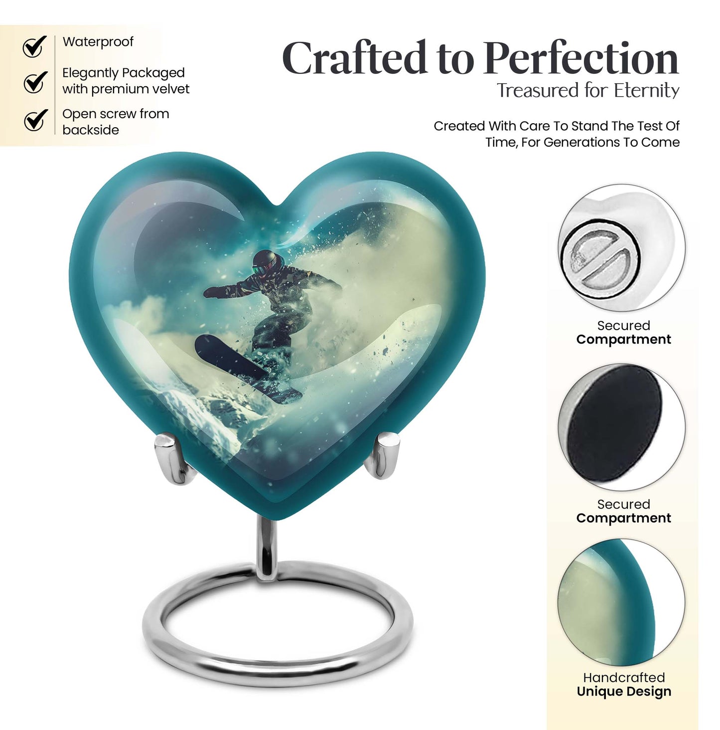 heart-shaped snowboarding urn