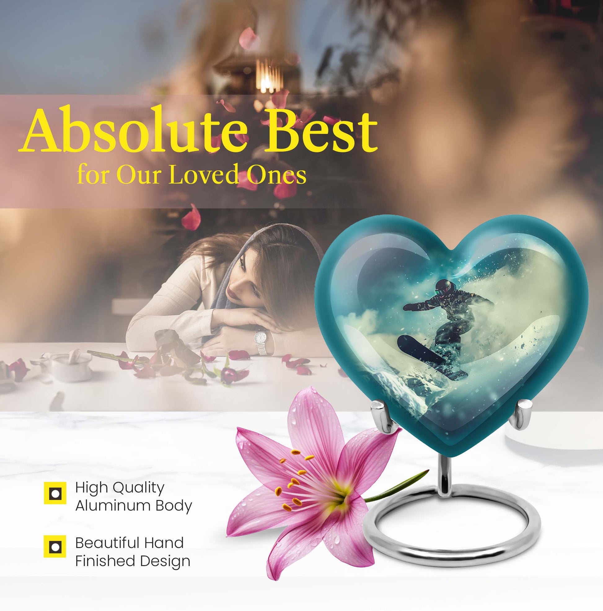 heart-shaped snowboarding urn