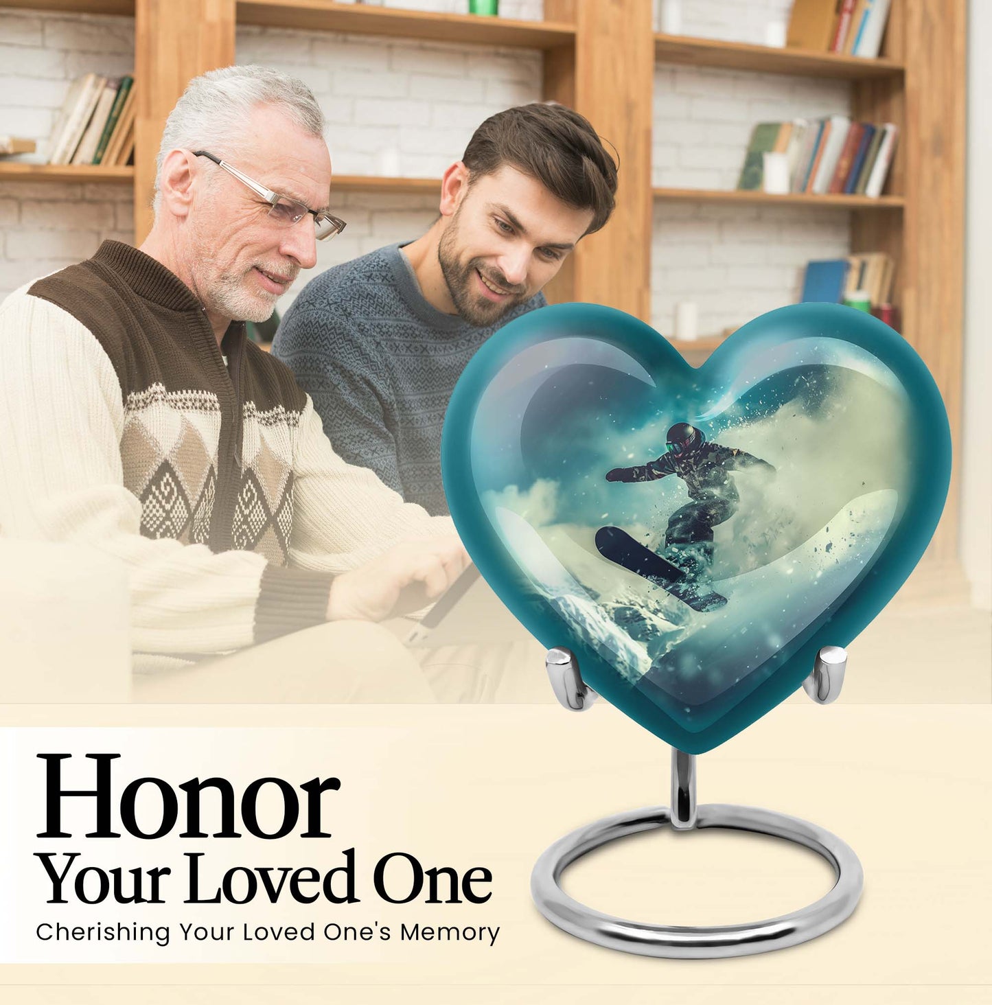 heart-shaped snowboarding urn