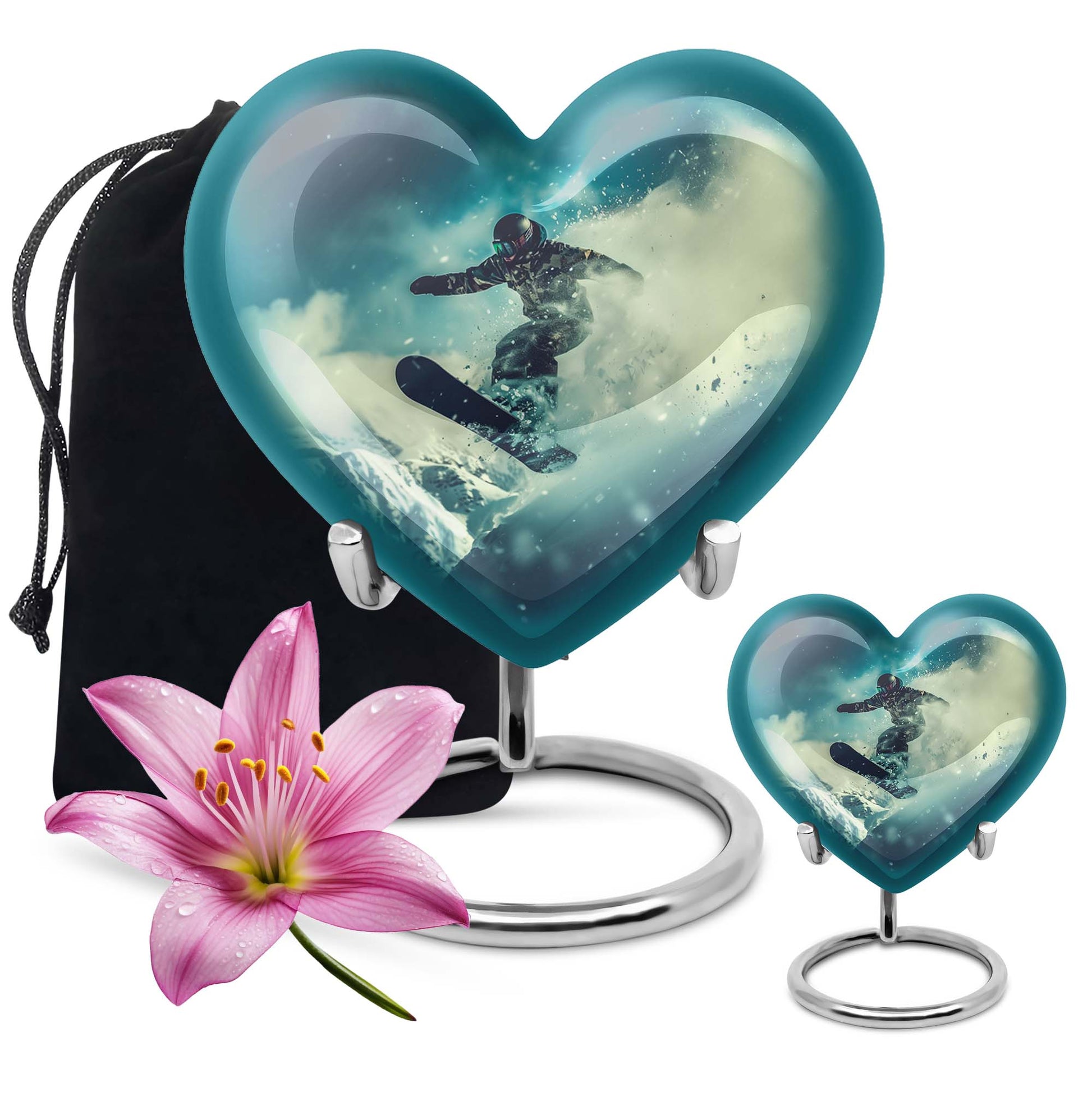 heart-shaped snowboarding urn