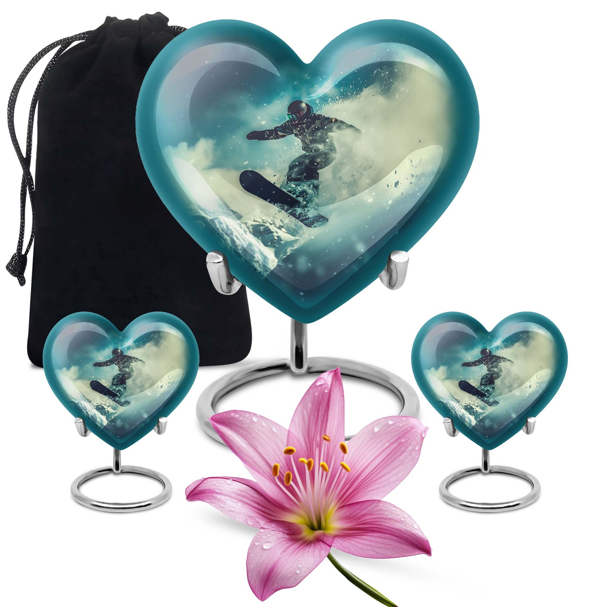 heart-shaped snowboarding urn