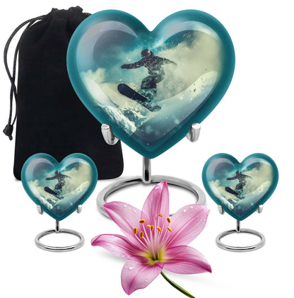 heart-shaped snowboarding urn