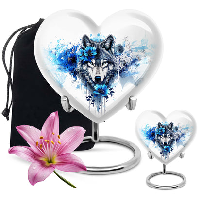 Wolf Theme Large Urn With 1 Keepsake Urn