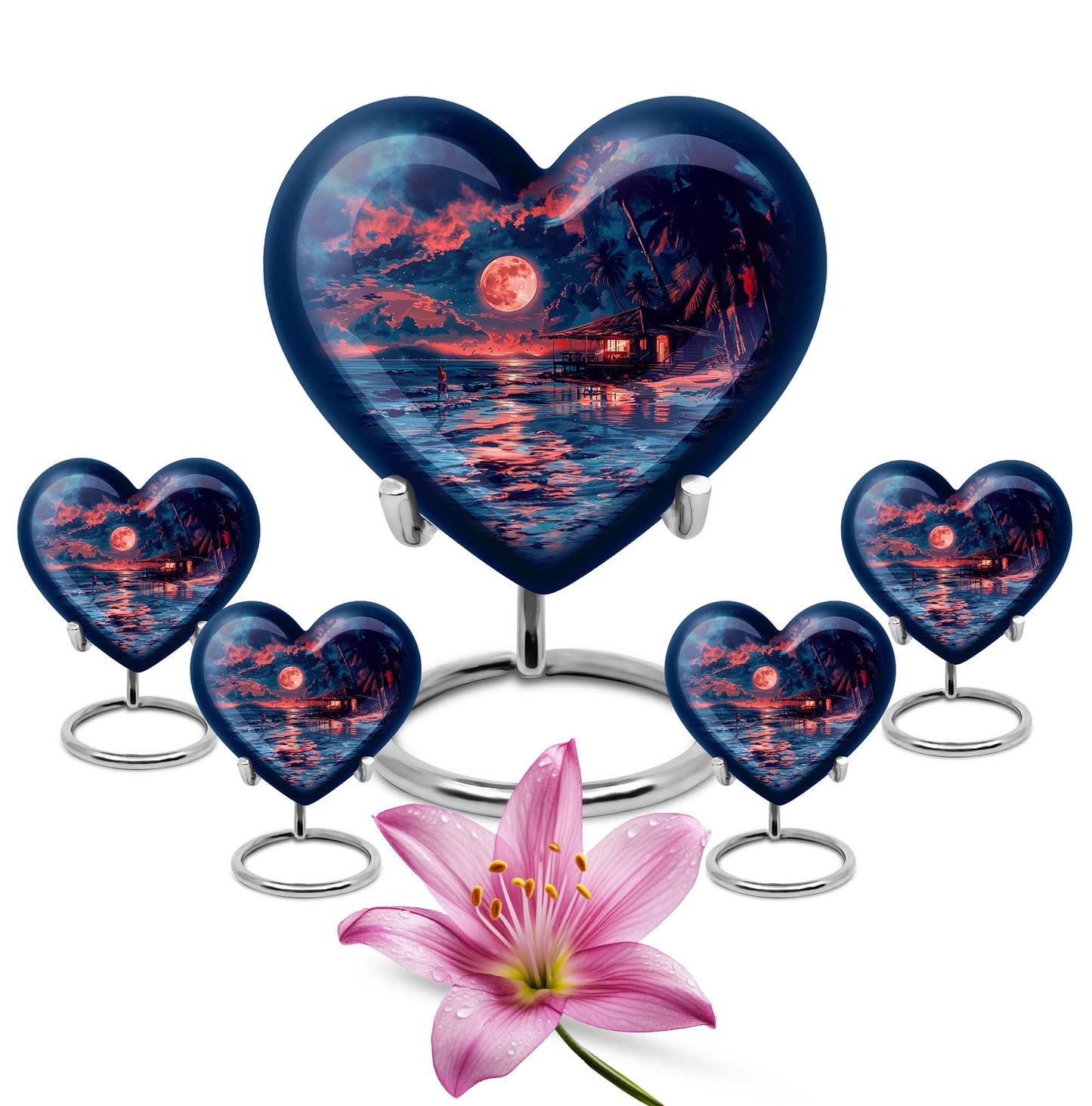 Night Beach Theme Large Urn With 4 Keepsake Urn