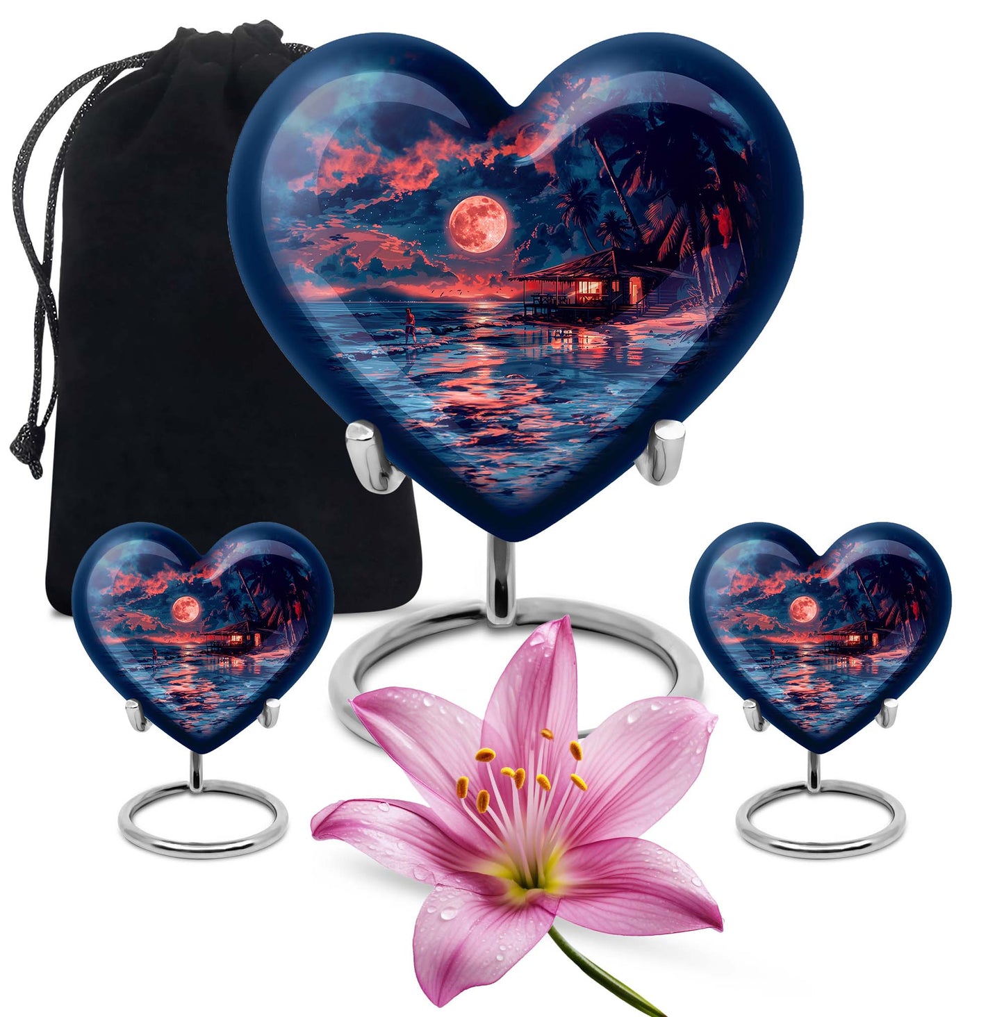 Night Beach Theme Large Urn With 2 Keepsake Urn