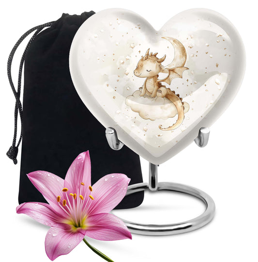10-inch heart-shaped dragons urn, with wolf howling theme and personalized engravings, suitable for adult ashes storage.