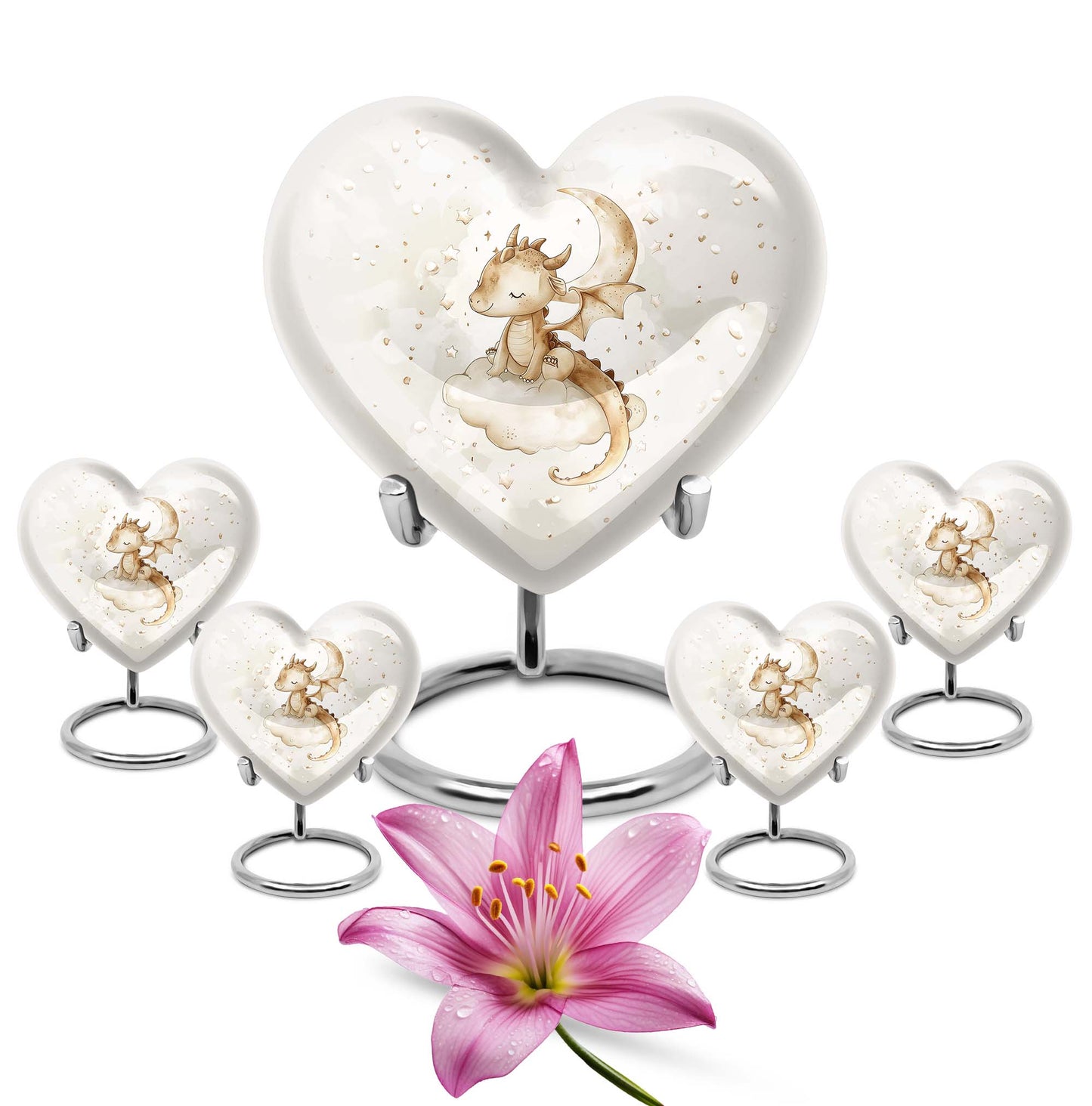 10-inch heart-shaped dragons urn, with wolf howling theme and personalized engravings, suitable for adult ashes storage.