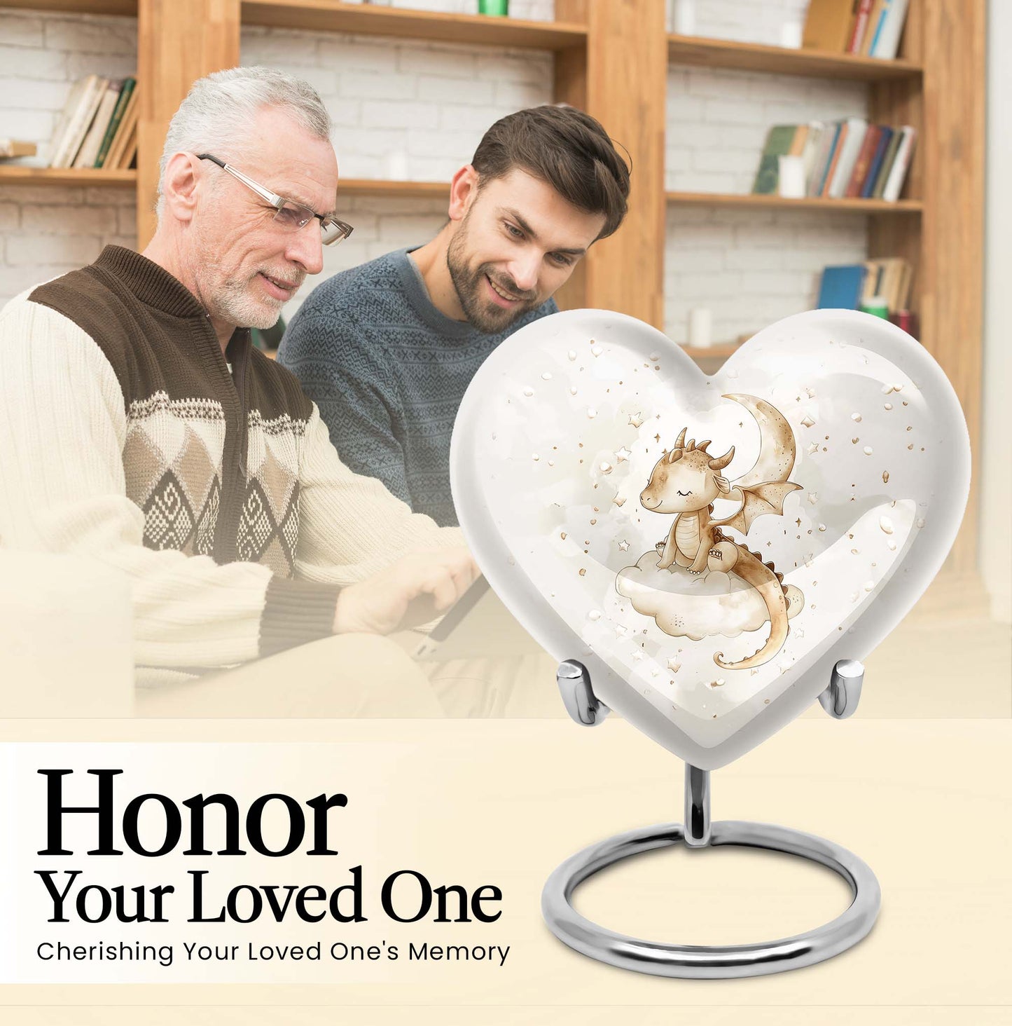 10-inch heart-shaped dragons urn, with wolf howling theme and personalized engravings, suitable for adult ashes storage.
