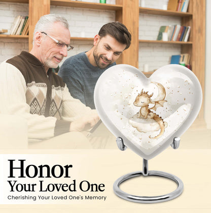 10-inch heart-shaped dragons urn, with wolf howling theme and personalized engravings, suitable for adult ashes storage.