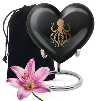 10-inch heart-shaped octopus Urn, wolf theme, crafted from Aluminium for women's ashes