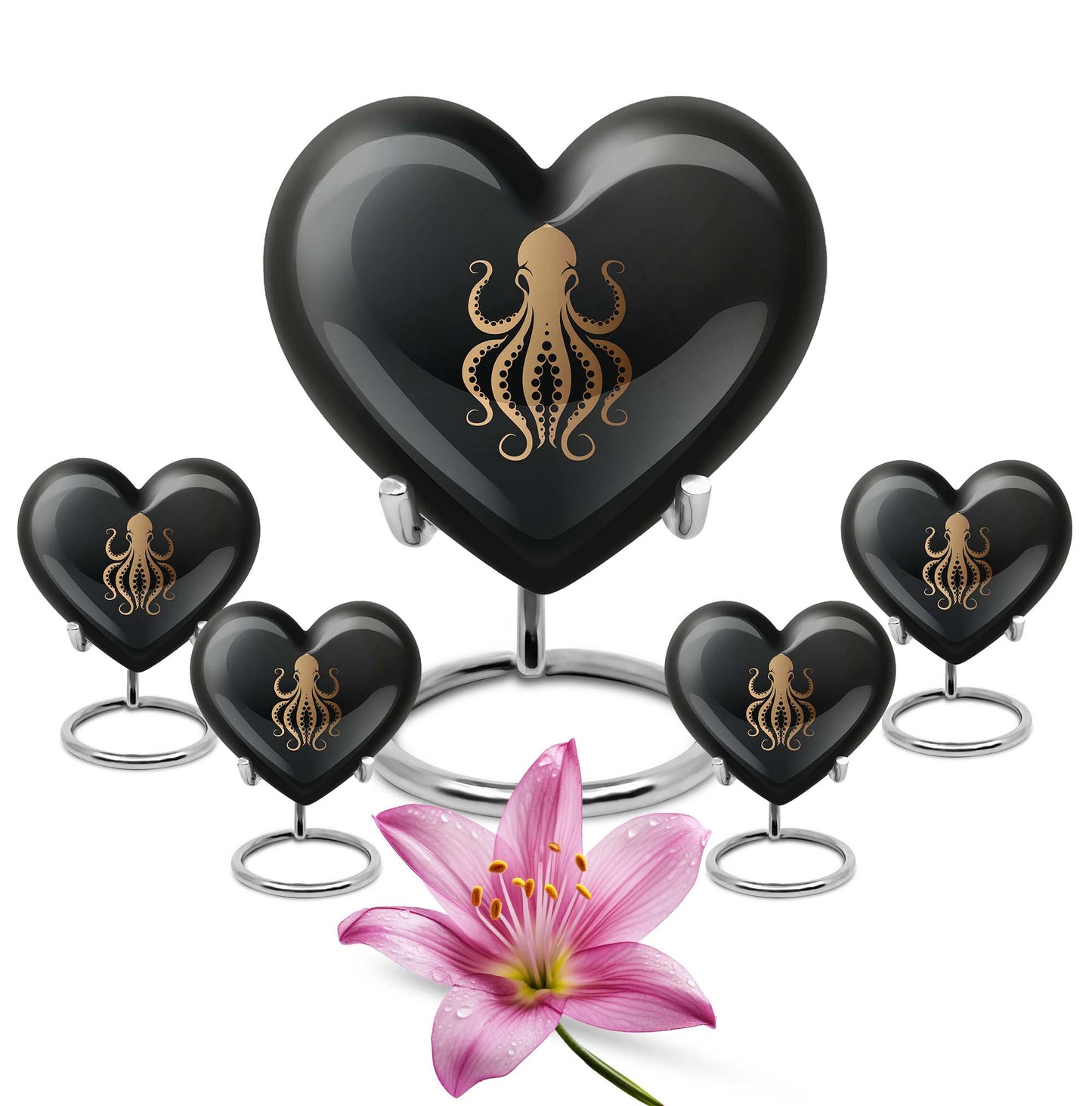 10-inch heart-shaped octopus Urn, wolf theme, crafted from Aluminium for women's ashes