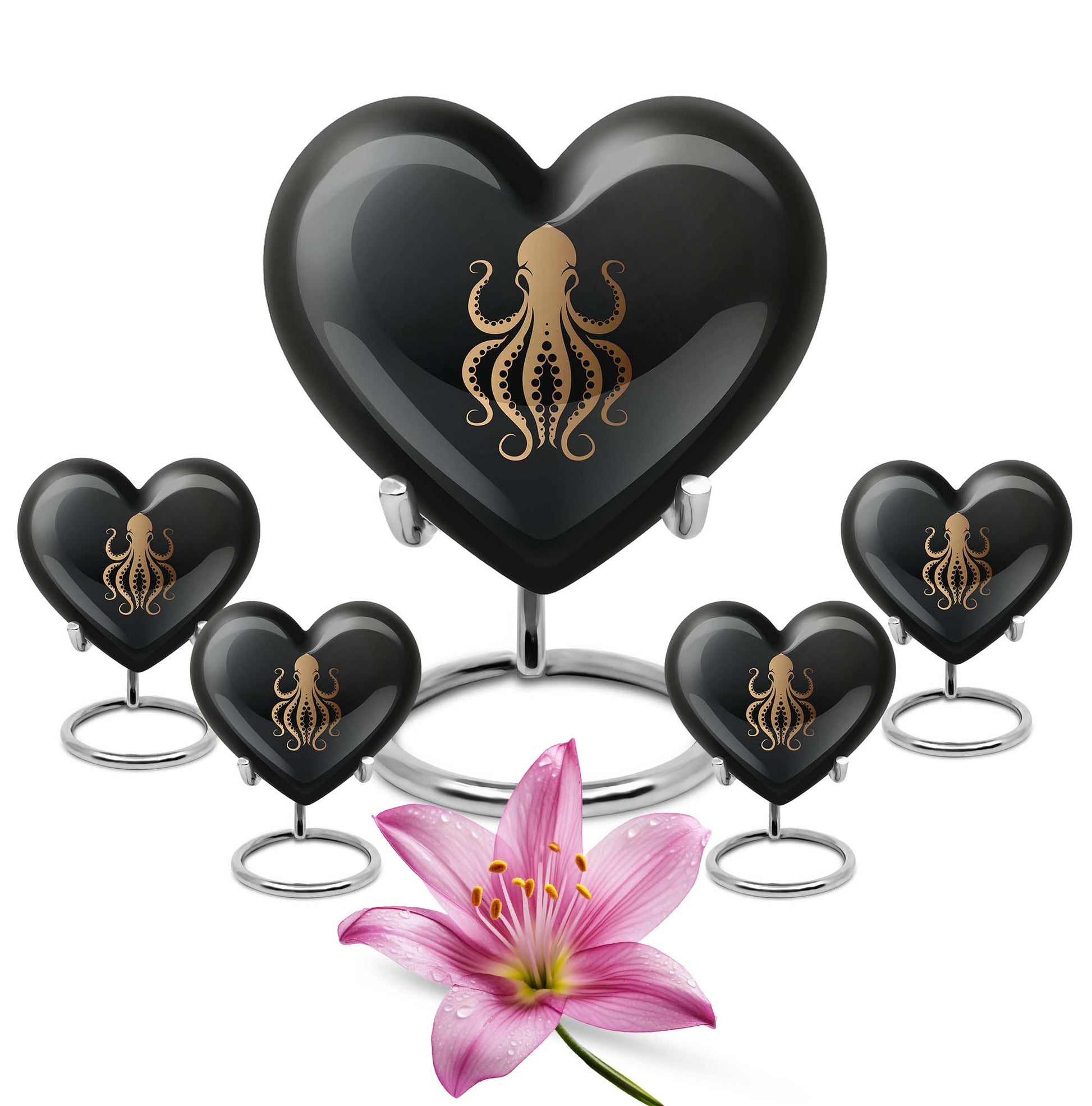 10-inch heart-shaped octopus Urn, wolf theme, crafted from Aluminium for women's ashes