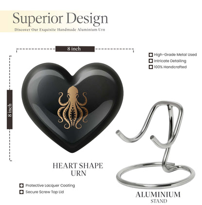 10-inch heart-shaped octopus Urn, wolf theme, crafted from Aluminium for women's ashes