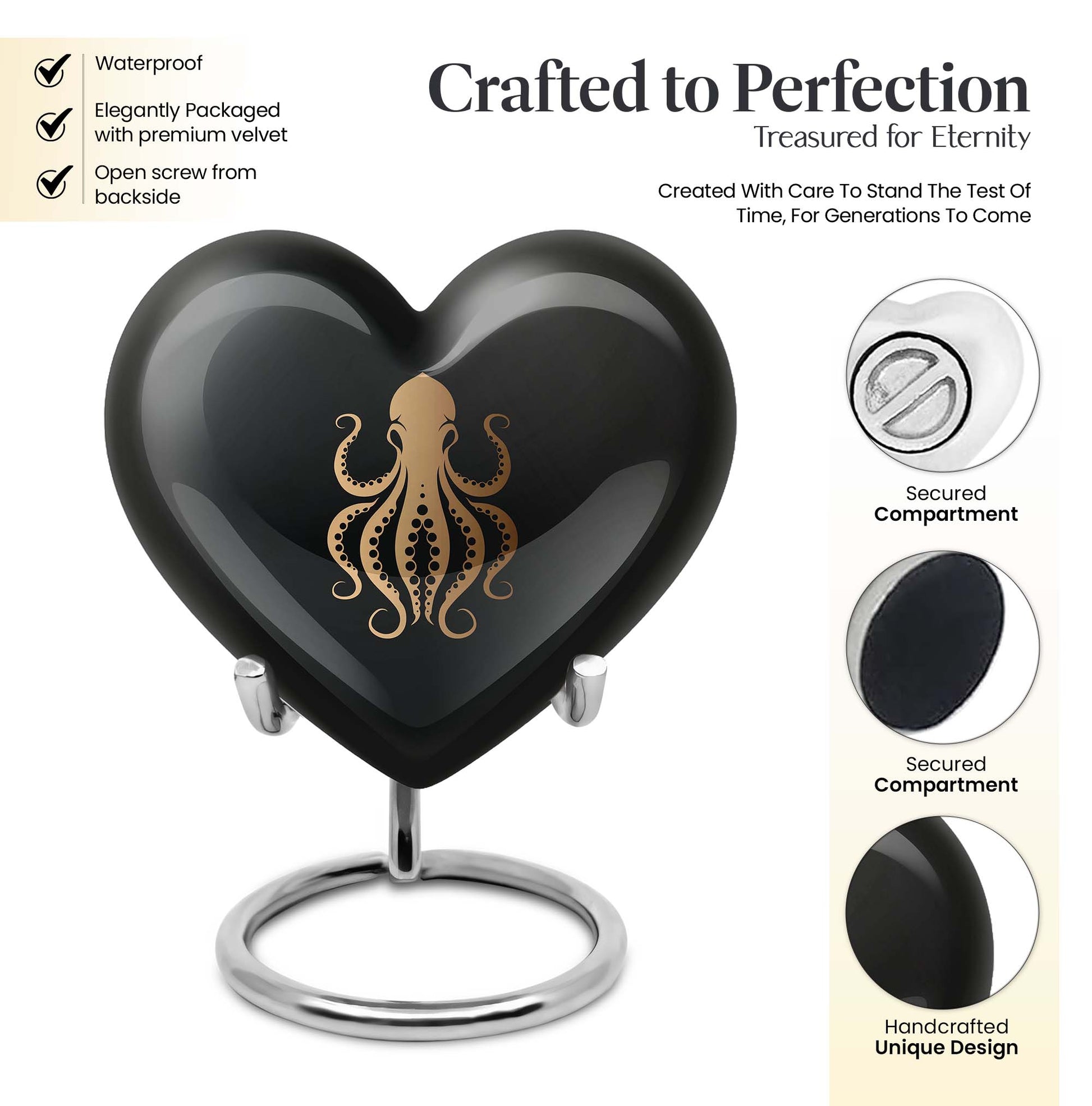 10-inch heart-shaped octopus Urn, wolf theme, crafted from Aluminium for women's ashes