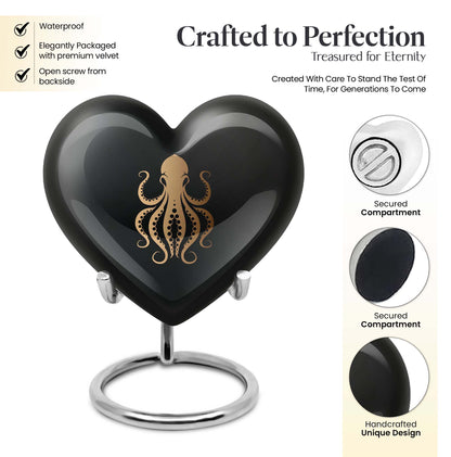 10-inch heart-shaped octopus Urn, wolf theme, crafted from Aluminium for women's ashes