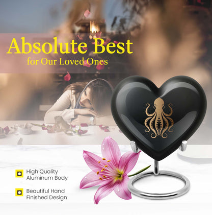10-inch heart-shaped octopus Urn, wolf theme, crafted from Aluminium for women's ashes