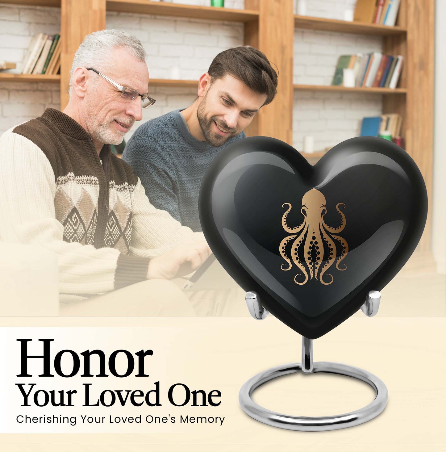 10-inch heart-shaped octopus Urn, wolf theme, crafted from Aluminium for women's ashes
