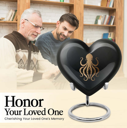 10-inch heart-shaped octopus Urn, wolf theme, crafted from Aluminium for women's ashes