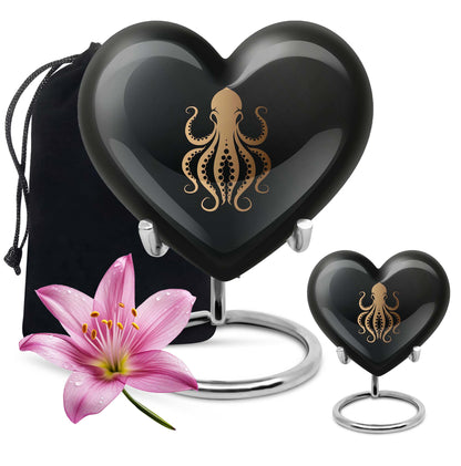 10-inch heart-shaped octopus Urn, wolf theme, crafted from Aluminium for women's ashes