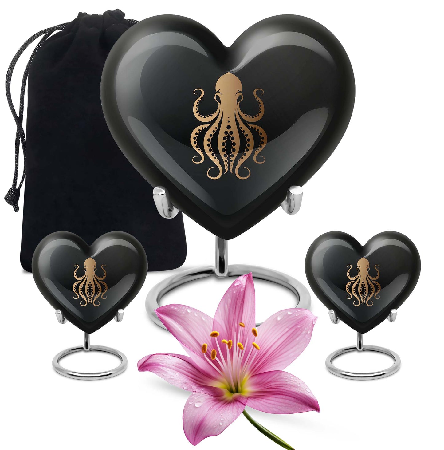 10-inch heart-shaped octopus Urn, wolf theme, crafted from Aluminium for women's ashes