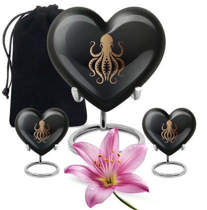 10-inch heart-shaped octopus Urn, wolf theme, crafted from Aluminium for women's ashes