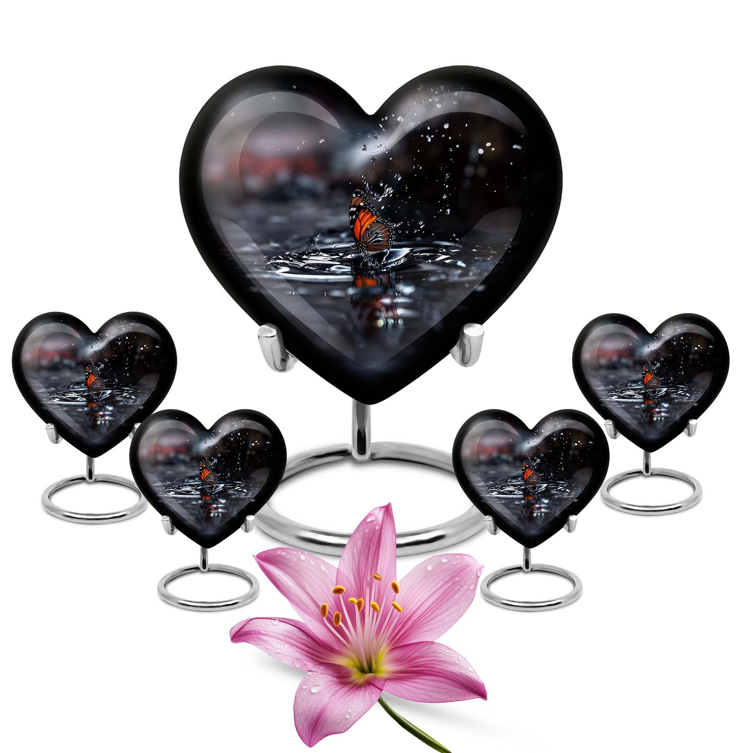 Butterfly Theme Large Urn With 4 Keepsake Urn