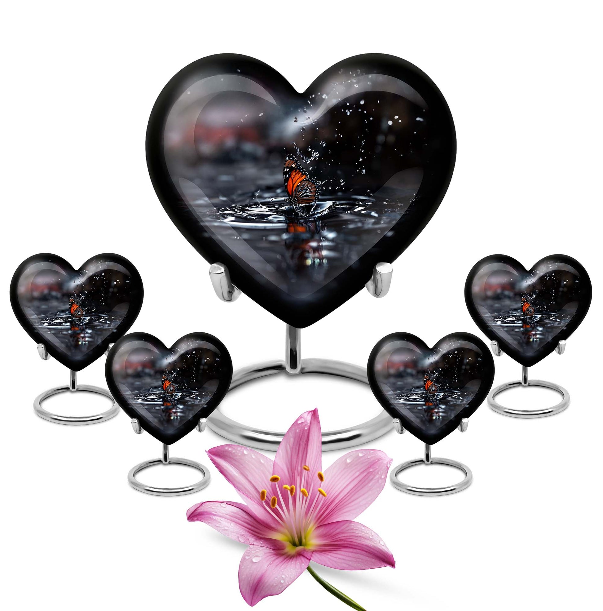 Butterfly Theme Large Urn With 4 Keepsake Urn