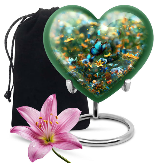 10-inch Heart-shaped Butterfly Cremation Urn